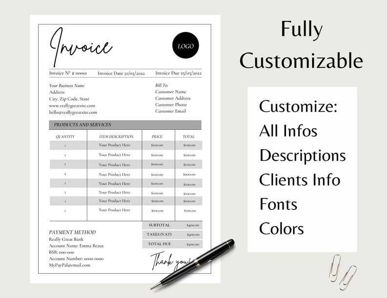 Invoice Template, Business Invoice, Invoice Form, Digital Invoice, Receipt Template, Minimalist Invoice, Editable Invoice, Printable Invoice image 2