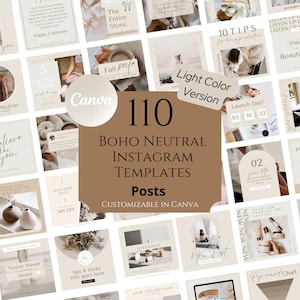 110 Clean Boho Instagram Post Canva Template | Instagram Template Neutral | Minimalistische Social Media Templates, Branding Kit, IG for Business