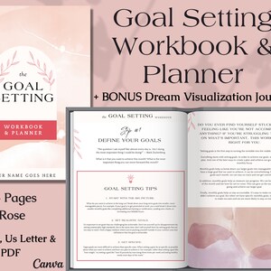Printable Goal Setting Workbook and Planner Canva Template, Vision Board 2023, Goals Tracker 2023, Monthly Habits Reflections, SMART Goals