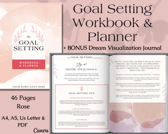 Printable Goal Setting Workbook and Planner Canva Template, Vision Board 2023, Goals Tracker 2023, Monthly Habits Reflections, SMART Goals