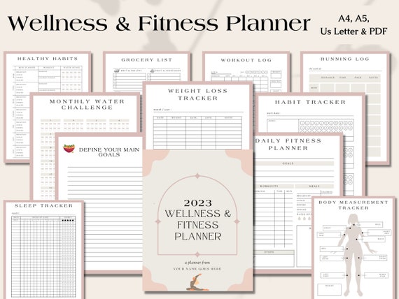 Wellness & Fitness Weight Loss Planner Printable, Digital Fitness Planner, Workout Tracker PDF, Exercise Log, Meal Plan, Habit Tracker