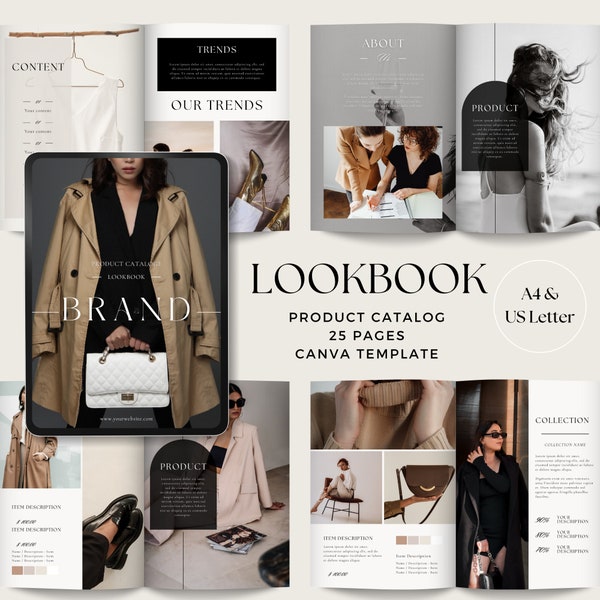 Lookbook Magazine Katalog & Line Sheet Canva Template, Editierbares Linesheet für den Großhandel, Einzelhandel Produktkatalog Verkaufsleitfaden, Preisleitfaden