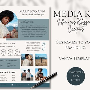Plantilla de kit de medios de 1 página y tarjeta de tarifas, Influencer de Instagram, Kit de medios de Blogger, Kit de medios de TikTok, Plantilla Canva, Kit de medios de Influencer