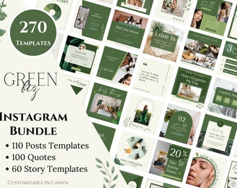 Wellness & Natural Skincare Instagram Post Templates, Organic Green Business, Coaching Instagram Template, Healthy Lifestyle IG, Greenery
