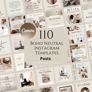 110 Clean Boho Instagram Post Canva Template | Instagram Template Neutral | Minimalistische Social Media Templates, Branding Kit, IG for Business