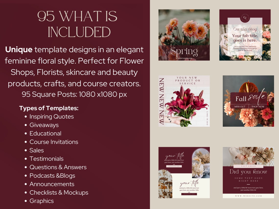 95 Floral Instagram Post Templates Flower Shops Florist - Etsy