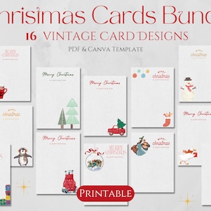 Pacchetto di cartoline di Natale stampabili vintage, biglietti di auguri stampabili, biglietti di Natale minimalisti, biglietti di buon Natale, modello di carta modificabile