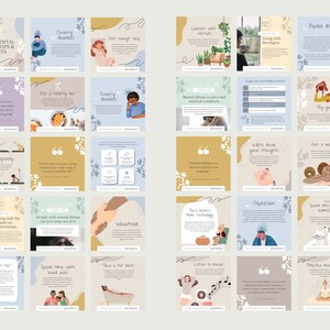 100 Mental Health Tips & Quotes Instagram Canva Template, Wellness and ...