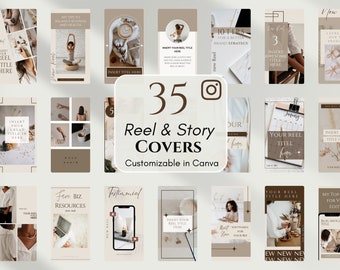 35 Instagram Reel Covers Template, Instagram Reels, Reel Covers Template, Instagram Templates, Instagram Story, Canva Template, Neutral Boho