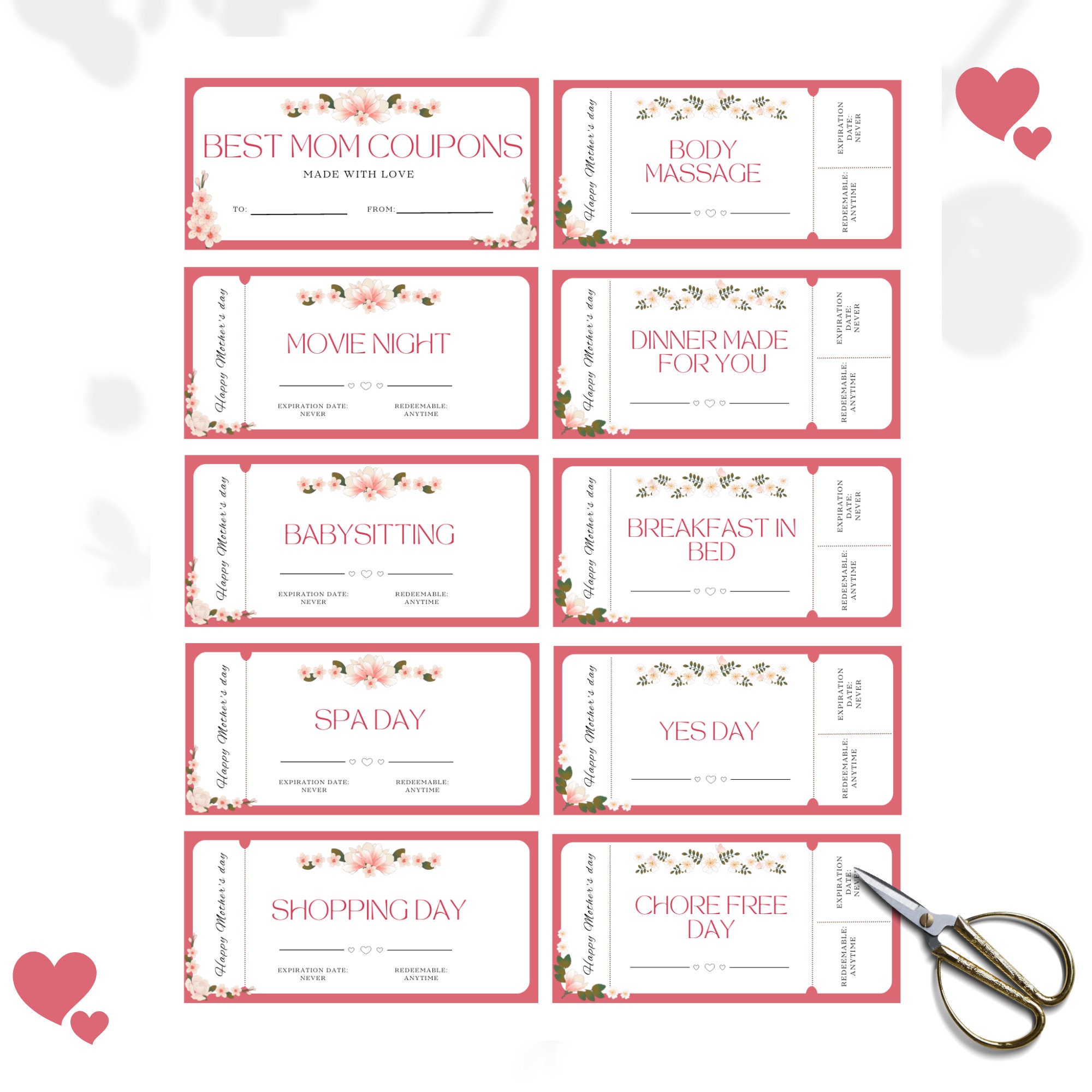Editable Mom Coupon Book Template for Mothers Day Gift Idea, Printable ...