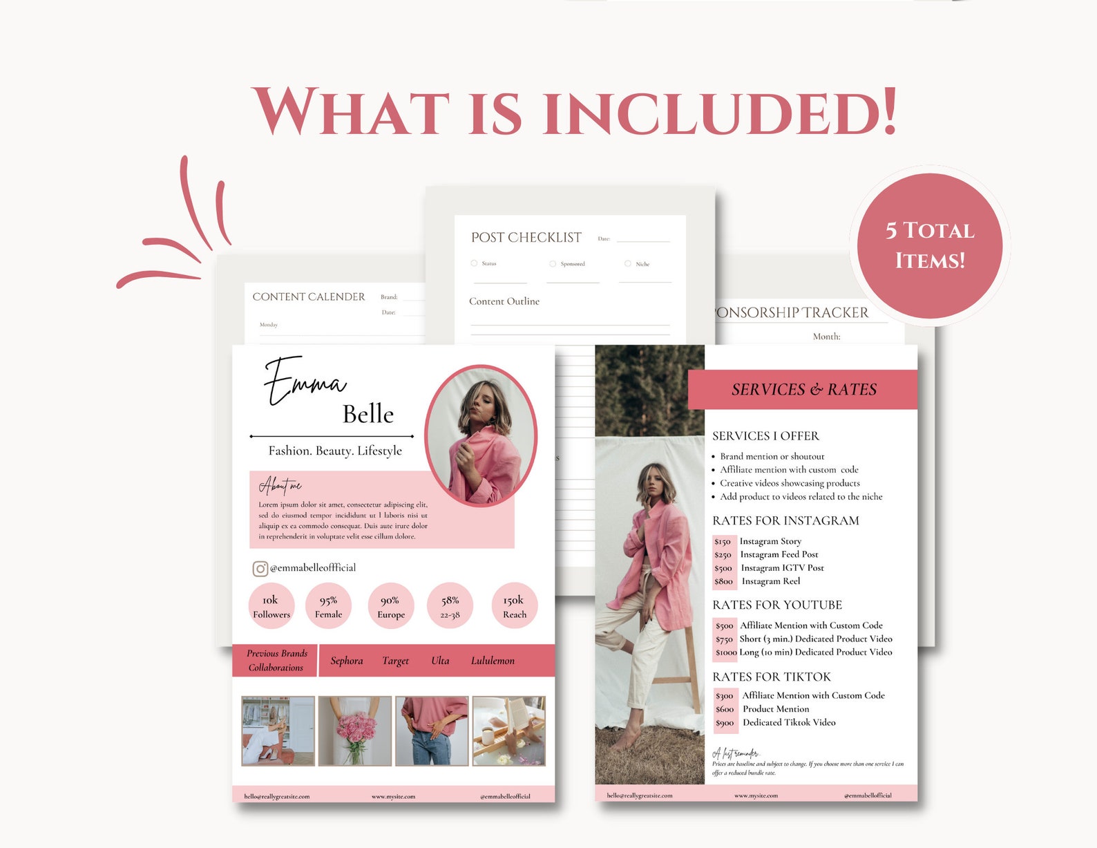 2 Page Media Kit & Rate Card Template | Instagram Influencer, Blogger ...
