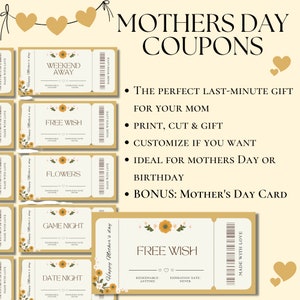 Editable Mom Coupon Book Template for Mothers Day Gift Idea, Printable ...