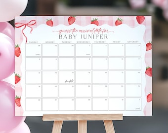 Due Date Calendar Baby Shower Template, Berry Sweet Baby Shower Sign, Guess Baby's Birth Date Sign, Baby Shower Game Due Date Calendar, 12B