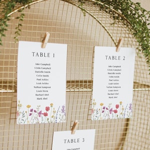 Wedding Seating Chart Card Template, Boho Seating Chart Cards, Wildflower Wedding Table Seating Chart Sign, Printable 5x7 Seating Cards, S2