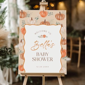 Pumpkin Baby Shower Welcome Sign Template, Autumn Baby Shower Sign Fall Baby Shower Welcome Sign, Little Pumpkin Baby Shower Sign, F4