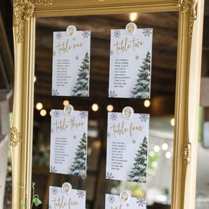 Winter bruiloft zitplaatsen kaartsjabloon, kerst zitplaatsen tabel kaarten december bruiloft tafel zitplaatsen tabel bord winter bruiloft borden, C7