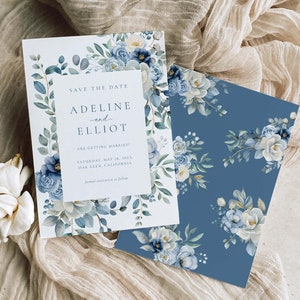 Dusty Blue Save The Date Vorlage, Save The Date Dusty Blue Floral Save The Date Wildflower Save The Dates Mit Foto Save The Date, B5