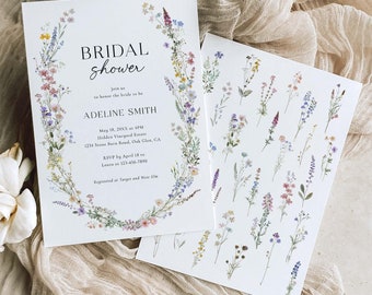 Modèle d'invitation de douche nuptiale fleurs sauvages, invitation de douche nuptiale bohème Invitation de douche nuptiale florale printemps brunch nuptiale inviter, S9