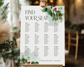 Winter Wedding Seating Chart Template, Wedding Seating Plan Sign, Christmas Wedding Seating Chart Sign, Christmas Winter Wedding Seating, C6