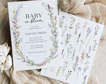 Baby in Blüte Einladung Vorlage, Wildblumen-Babyparty-Einladung Frühling-Babyparty-Einladung Blumen-Babyparty-Einladung Digital, S9