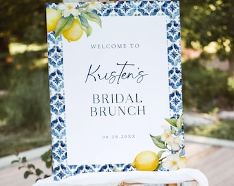 Plantilla de letrero de bienvenida para despedida de soltera con limón, letrero de bienvenida para despedida de soltera en Italia, letrero de bienvenida para despedida de soltera en el Mediterráneo, brunch nupcial en la costa de Amalfi, B6