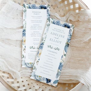 Dusty Blue Hochzeitsprogramm Vorlage, Ordnung der Zeremonie Trauung Programm Blaue Hochzeitsprogramme Blumen Trauung Programm, B5