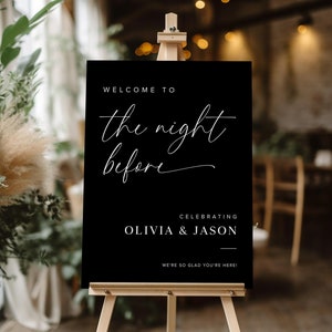 Rehearsal Dinner Sign Template, Welcome To The Night Before Sign Black Rehearsal Dinner Welcome Sign, The Night Before Wedding Sign, M5