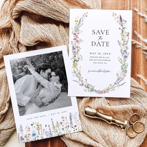 Floral Save The Date Template, Save The Date Wildflower Save The Date Floral Wedding Save The Dates With Photo Save The Date, S9