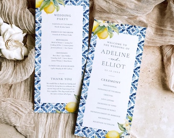 Mediterranean Wedding Program Template, Order of Service Wedding Ceremony Program Citrus Wedding Programs Lemon Wedding Ceremony Program, B6