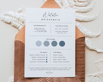 Bridesmaid Info Card Template, Modern Bridesmaid Information Card, Maid Of Honor Info Card, Minimalist Bridesmaid Infographic, M2