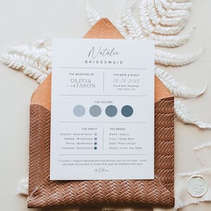 Bridesmaid Info Card Template, Modern Bridesmaid Information Card, Maid Of Honor Info Card, Minimalist Bridesmaid Infographic, M2 image 1