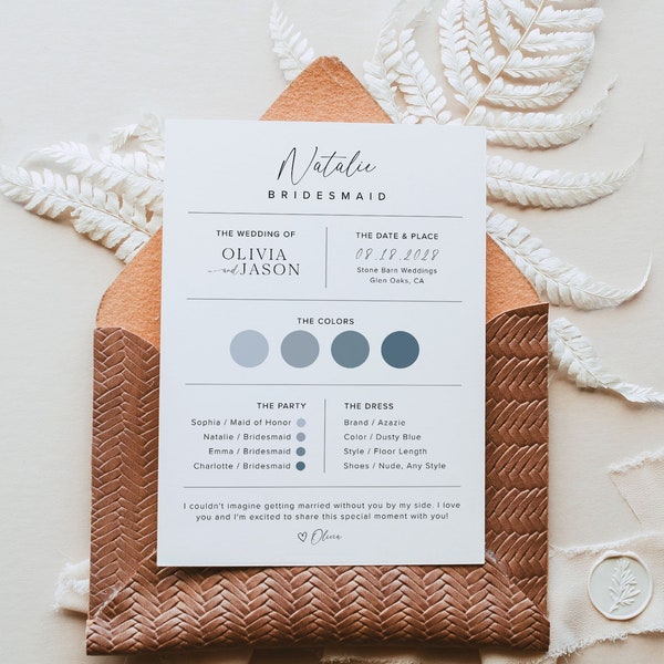 Bridesmaid Info Card Template, Modern Bridesmaid Information Card, Maid Of Honor Info Card, Minimalist Bridesmaid Infographic, M2