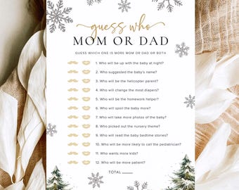 Guess Who Mom or Dad Baby Shower Game Template, Guess Who Mommy or Daddy Game Christmas Winter Baby Shower Games Mom or Dad Trivia Game, C7