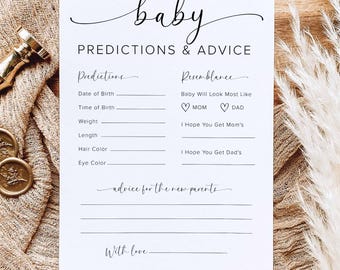 Baby Shower Predictions Card, Baby Shower Games, Baby Predictions Card, Baby Predictions and Advice, Digital Download, M15