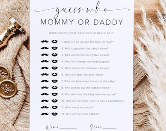 Mama oder Papa Spiel, Guess Who Mama oder Papa Spiel, Guess Wer es gesagt hat, Printable Baby Shower Spiel, digitaler Download, M15