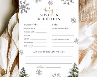 Baby Advice and Predictions Baby Shower Game Template, Baby Predictions Card, Christmas Baby Shower Winter Baby Shower Games Advice Card, C7