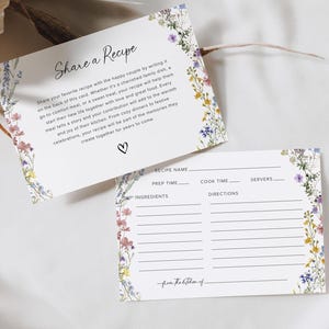 Wildflower Recipe Card Template, Floral Bridal Shower Recipe Cards, Boho Bridal Shower Recipe Card, Floral Recipe Card Boho Recipe Card S9