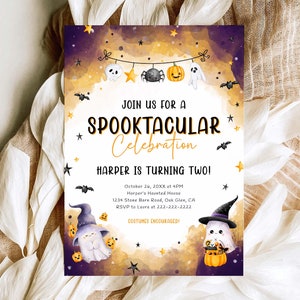 Halloween Second Birthday Invitation Template Spooktacular 2nd Birthday Invite Cute Ghost 2nd Birthday Invite Fall Birthday Invitation, 8B