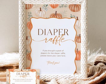 Diaper Raffle Card Template, Pumpkin Baby Shower Diaper Raffle Sign Baby Shower Diaper Raffle Ticket, Pumpkin Fall Baby Shower Game, F4