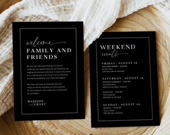 Wedding Welcome Bags Note Template, Wedding Welcome Letter, Black Wedding Welcome Note, Wedding Itinerary Wedding Weekend Itinerary, M5