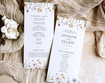 Floral Wedding Program Template, Wedding Ceremony Program Wildflower Wedding Program, Boho Wedding Program, Wedding Order of Service, S4