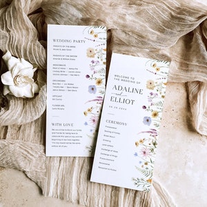 Wildflower Wedding Program Template, Wedding Ceremony Program, Floral Wedding Program, Boho Wedding Program, Wedding Order of Service, S4