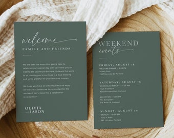 Wedding Welcome Bags Note Template, Wedding Welcome Letter, Wedding Welcome Note, Sage Green Wedding Itinerary Wedding Weekend Itinerary, G5