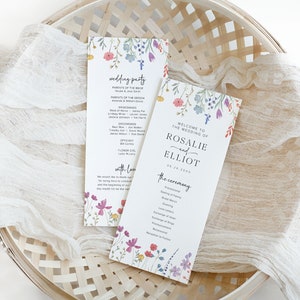 Boho Hochzeitsprogramm Vorlage, Hochzeit Zeremonialprogramm, Wildblumen Hochzeitsprogramm, Blumenhochzeitsprogramm, Hochzeit Ordnung des Service, S8