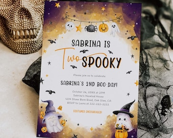 Two Spooky Birthday Invitation Template, Spooktacular Birthday Party, Cute Ghost Birthday Invitation, Halloween Second Birthday Invite, 8B