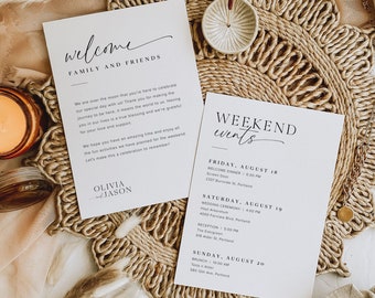 Wedding Welcome Bag Note and Timeline Template, Minimalist Wedding Events Timeline, Printable Wedding Weekend Order of Events, Editable, M2
