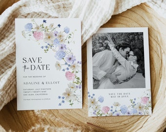 Blue Floral Save the Date Template, Wildflower Save The Date, Dusty Blue Save the Date Floral Save The Date Wildflower Save The Dates, S6