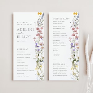 Modèle de programme de mariage de fleurs sauvages, ordre de service programme de cérémonie de mariage programmes de mariage bohème programme de cérémonie de mariage floral, S9