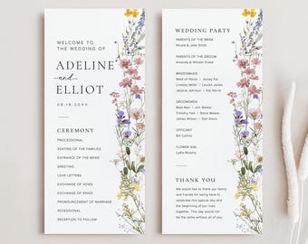 Modèle de programme de mariage de fleurs sauvages, ordre de service programme de cérémonie de mariage programmes de mariage bohème programme de cérémonie de mariage floral, S9