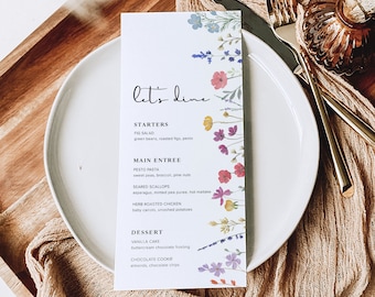 Wildflower Wedding Menu Template, Boho Wedding Dinner Menu, Editable Reception Dinner Menu, Garden Wedding Menu Card, Floral Dinner Menu, S2